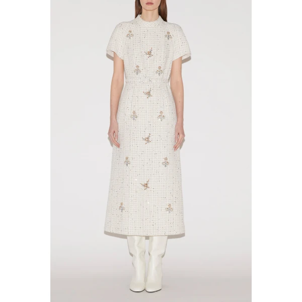 Genevieve Midi Dress in White Tweed - Image 2