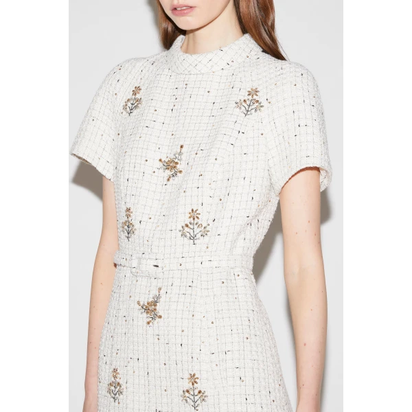 Genevieve Midi Dress in White Tweed - Image 3
