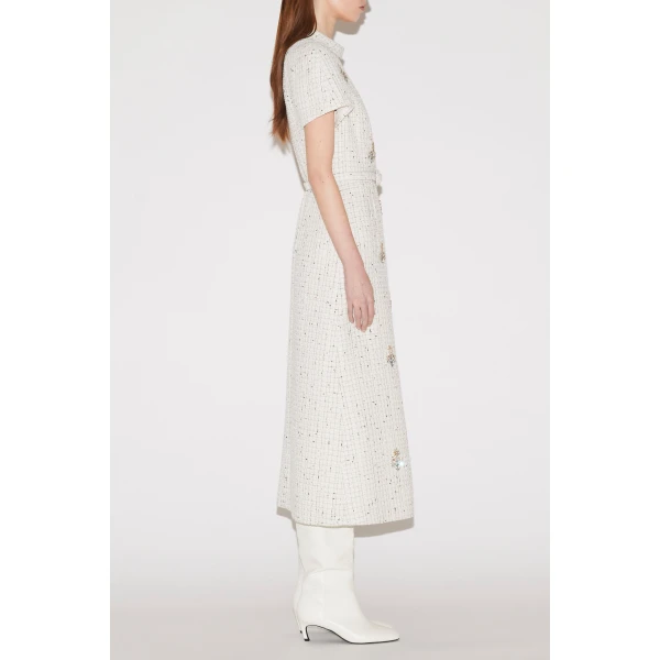 Genevieve Midi Dress in White Tweed - Image 4