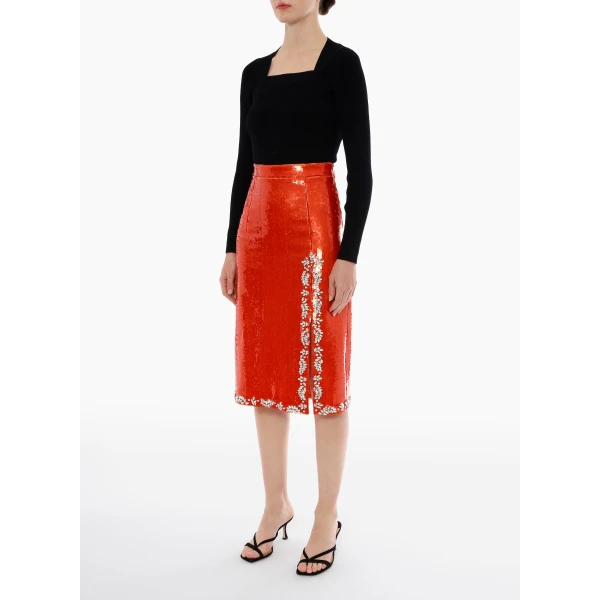 Geraldine Skirt in Orange Embellished Sequins - Image 3