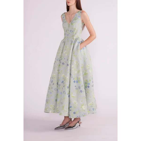 Gershin Dress in Teal Multi Jacquard - Image 4
