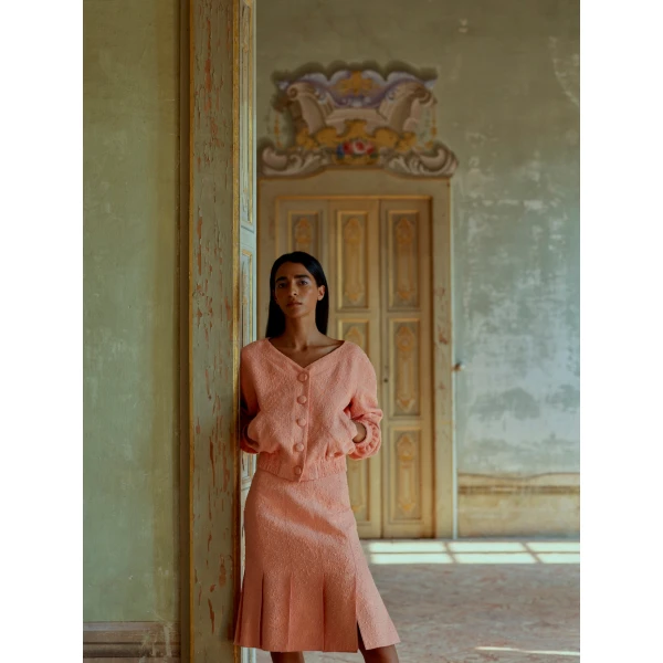 Giada Skirt in Peach Tweed - Image 5