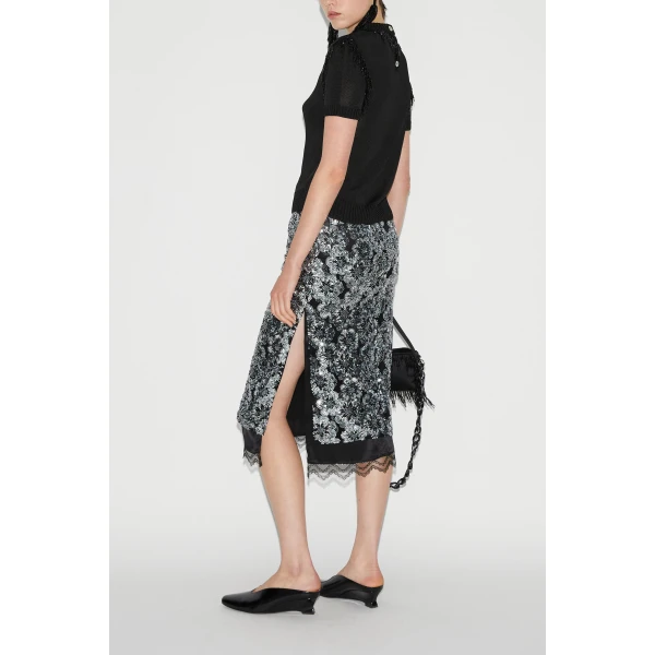 Leja Skirt in Silver Embroidered Sequins - Image 3