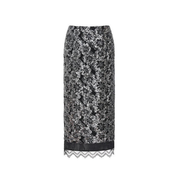 Leja Skirt in Silver Embroidered Sequins