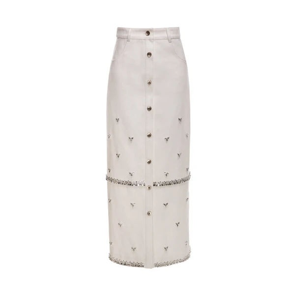 Levi Skirt in White Embellished Denim