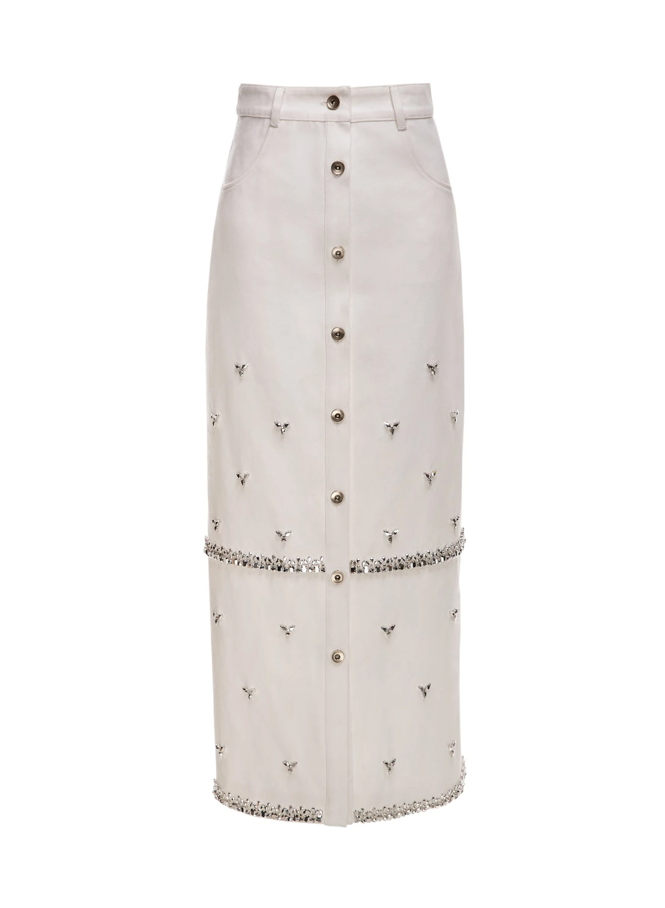 Dries Van Noten Levi Skirt in White Embellished Denim | | Luxury Shoes Dries Van Noten Levi Skirt in White Embellished Denim
