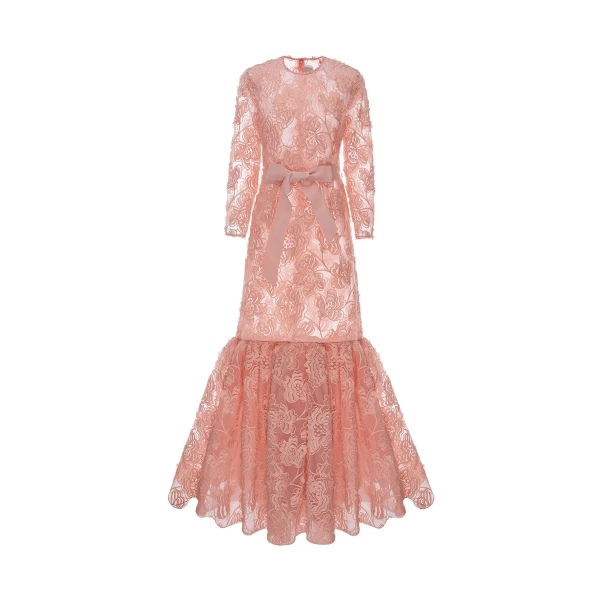 Dries Van Noten Lorelei Gown in Pink Embroidered Tulle