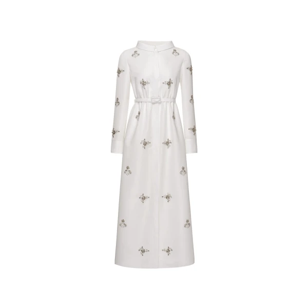Dries Van Noten Madeline Midi Dress in White Faille