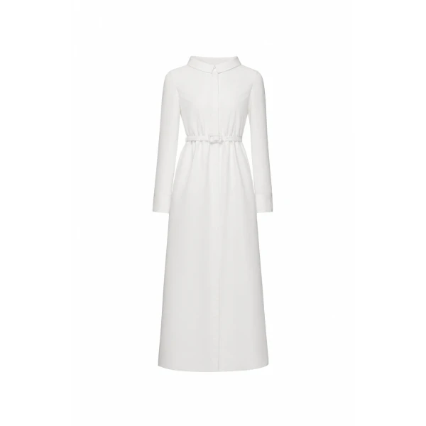 Madeline Midi Dress in White Faille, Without Beading