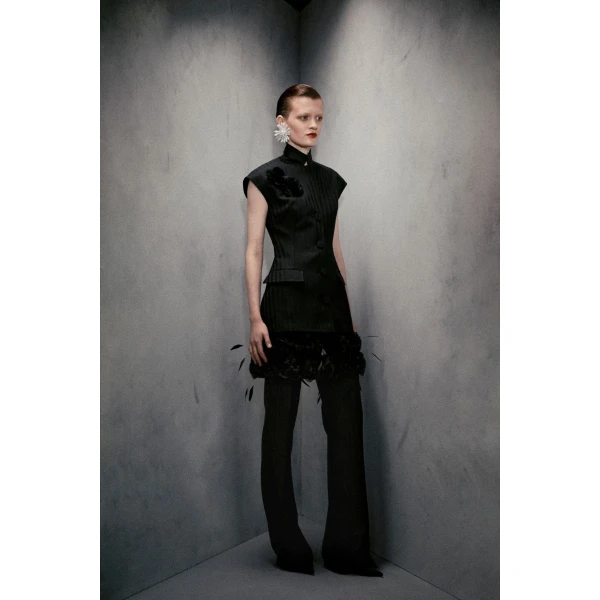 Maia Mini Dress in Black Crepe - Image 2