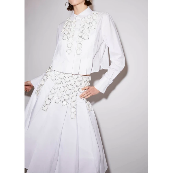 Maniya Shirt in White Embellished Cotton - Image 2