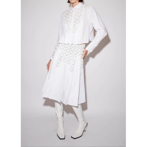 Maniya Shirt in White Embellished Cotton - Image 3