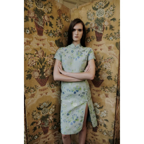Manon Dress in Teal Multi Jacquard - Image 2