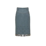Dries Van Noten Margaret Skirt in Stonewash Blue Embellished Denim