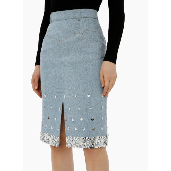 Margaret Skirt in Stonewash Blue Embellished Denim - Image 5