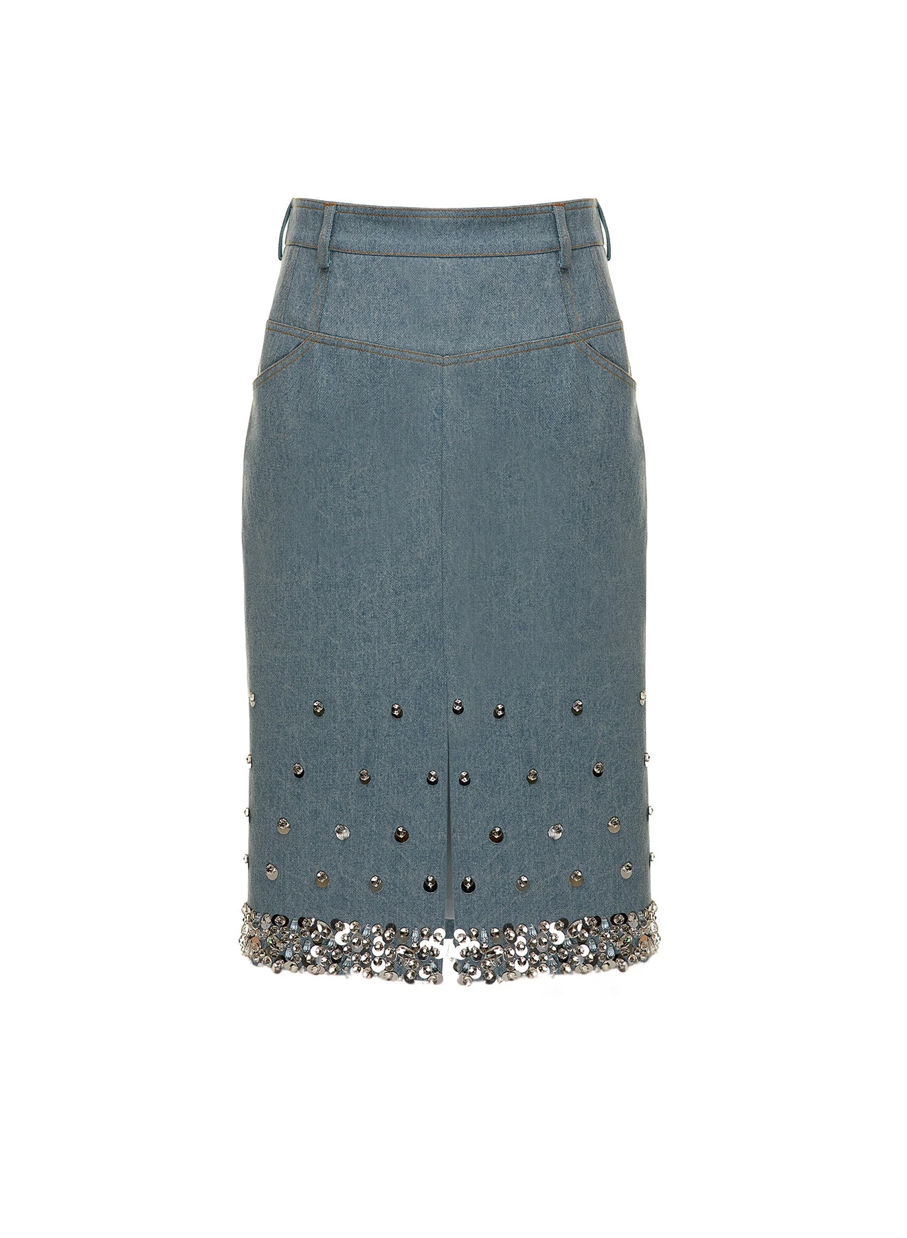 Dries Van Noten Margaret Skirt in Stonewash Blue Embellished Denim | | Luxury Shoes Dries Van Noten Margaret Skirt in Stonewash Blue Embellished Denim