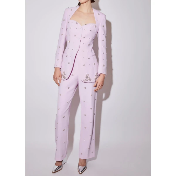 Miles Trousers in Orchid Ice Embellished Crepe - Image 2