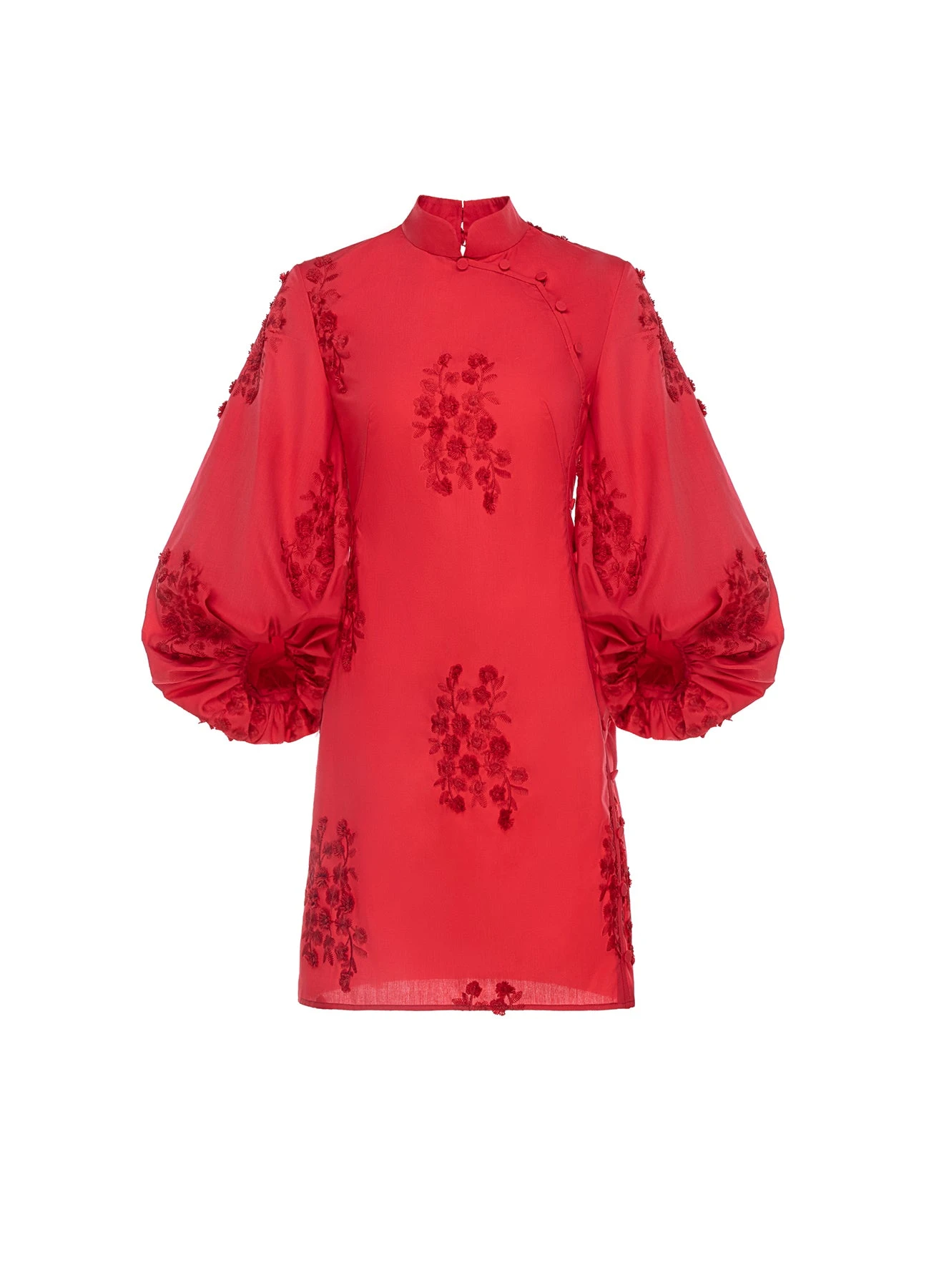 Dries Van Noten Ming Dress in Red Embroidered Cotton | Mini Dresses | Luxury Shoes Dries Van Noten Ming Dress in Red Embroidered Cotton