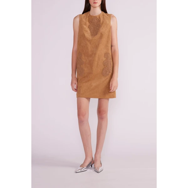 Paola Mini Dress in Brown Suede - Image 3