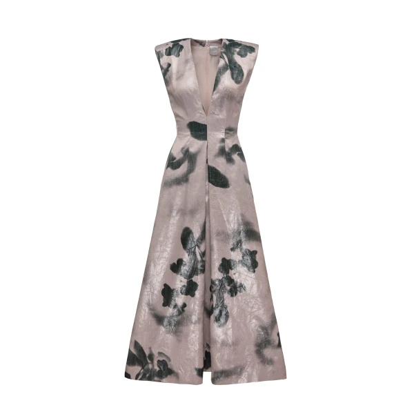 Petunia Dress in Metallic Blush Fatale Floral Jacquard