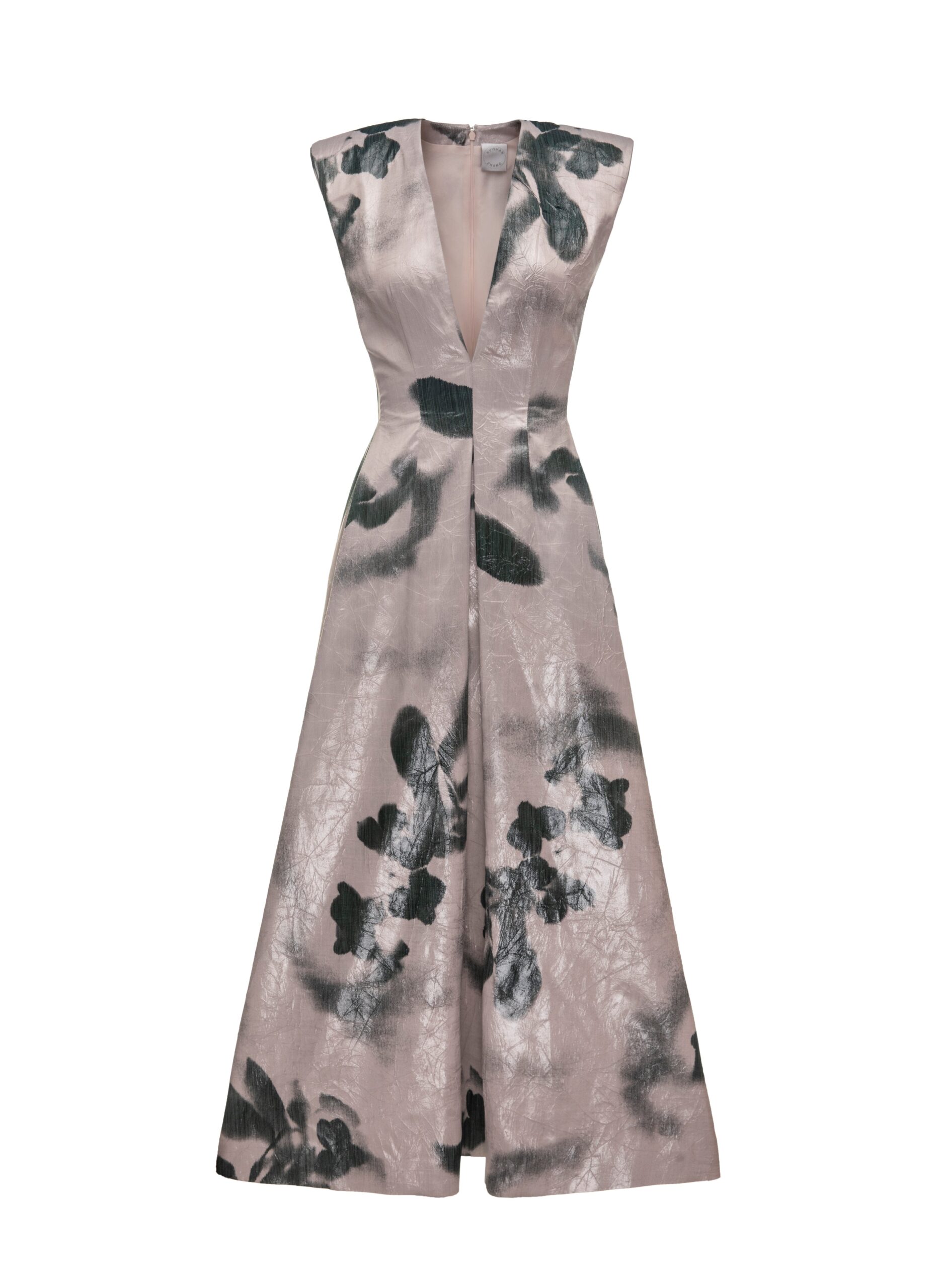 Dries Van Noten Petunia Dress in Metallic Blush Fatale Floral Jacquard | Midi Dresses | Luxury Shoes Dries Van Noten Petunia Dress in Metallic Blush Fatale Floral Jacquard