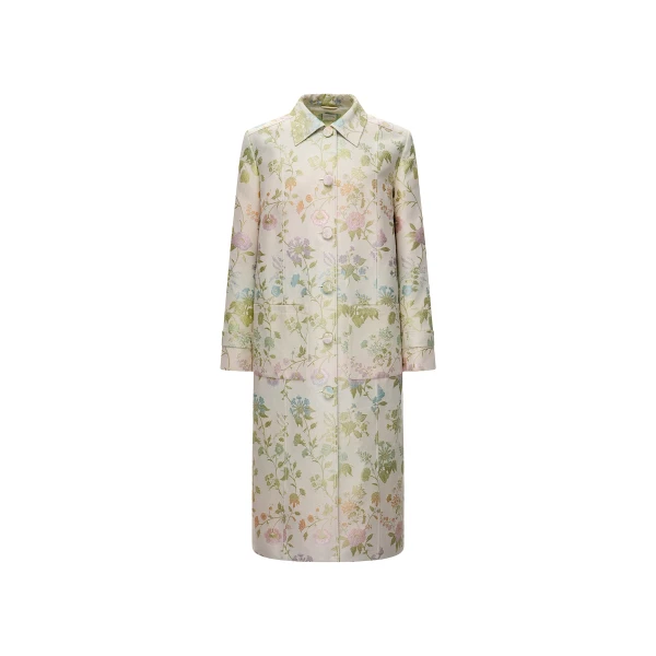 Dries Van Noten Reina Coat in Ivory Multi Jacquard