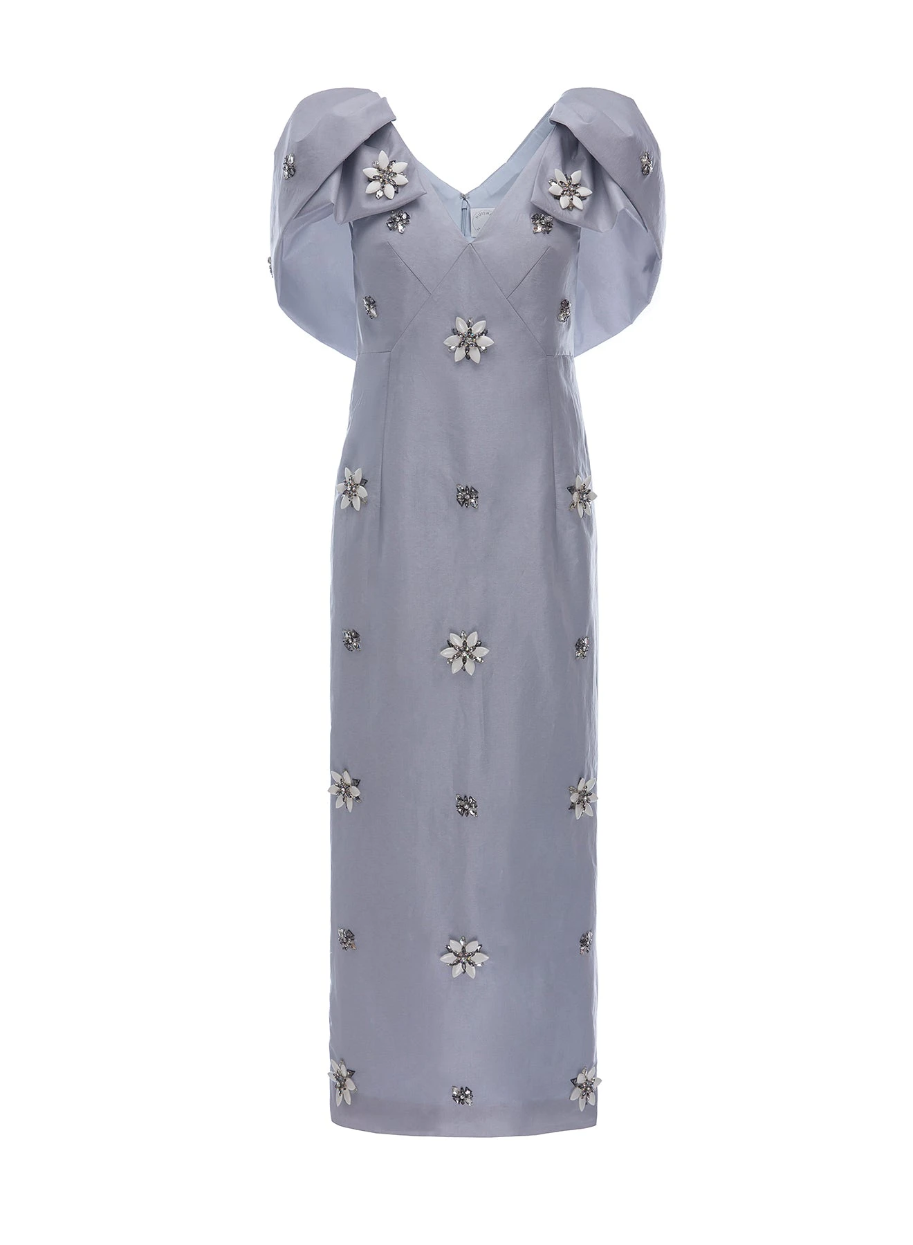 Dries Van Noten Rosella Dress in Pale Blue Metallic Embellished Taffeta | | Luxury Shoes Dries Van Noten Rosella Dress in Pale Blue Metallic Embellished Taffeta