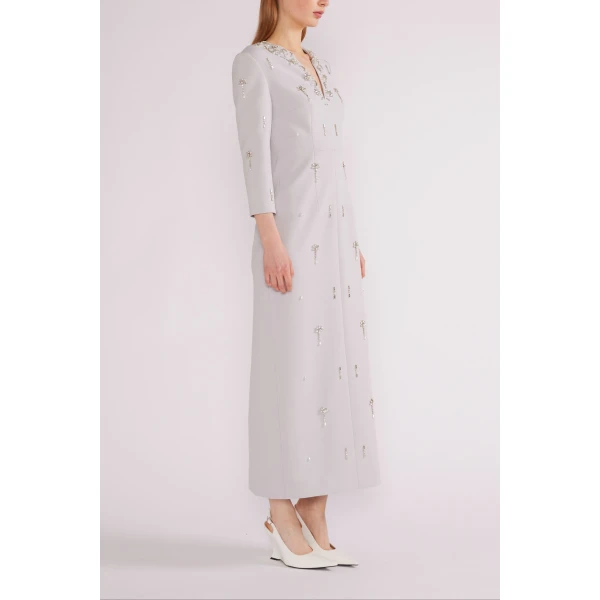 Skye Midi Dress in Grey Crepe - Image 3