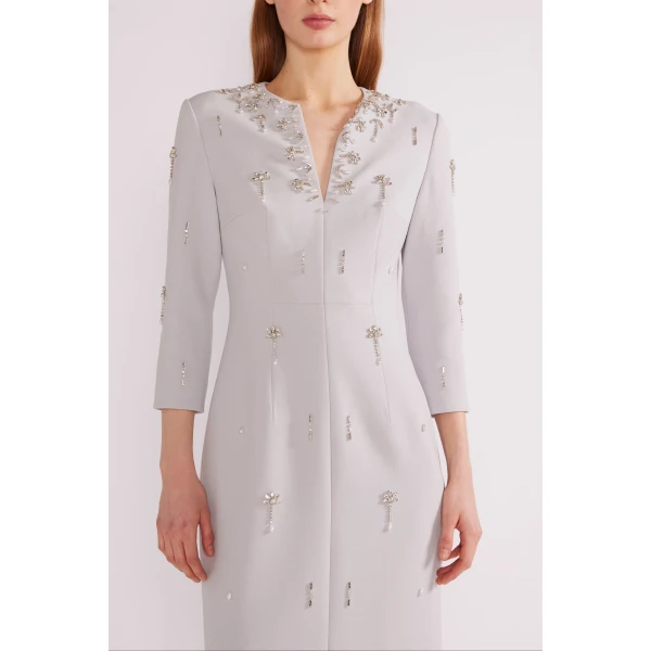 Skye Midi Dress in Grey Crepe - Image 5