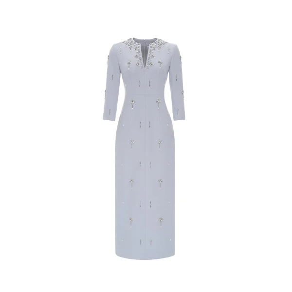 Skye Midi Dress in Grey Crepe