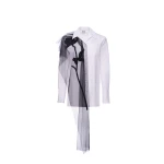 Dries Van Noten Thelma Shirt in White Cotton Embroidered Tulle