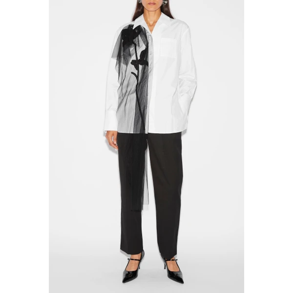 Thelma Shirt in White Cotton Embroidered Tulle - Image 3