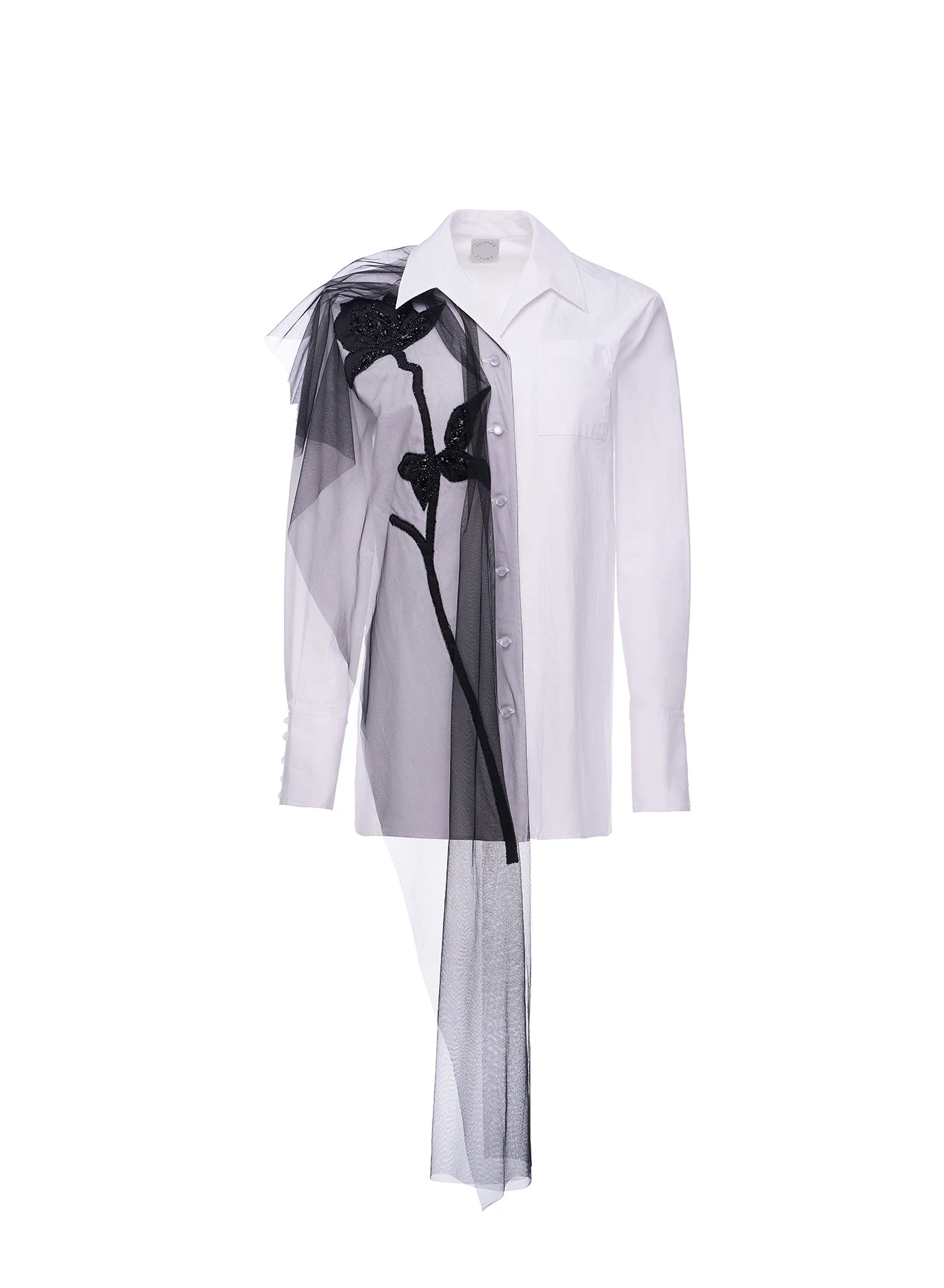 Dries Van Noten Thelma Shirt in White Cotton Embroidered Tulle | | Luxury Shoes Dries Van Noten Thelma Shirt in White Cotton Embroidered Tulle