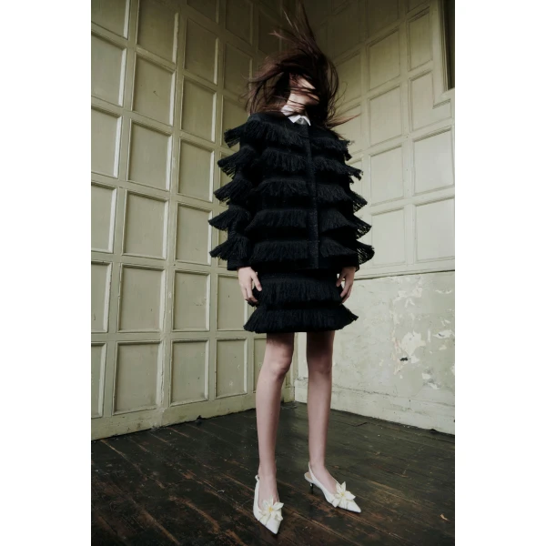 Twilly Mini Skirt in Black Tweed - Image 2