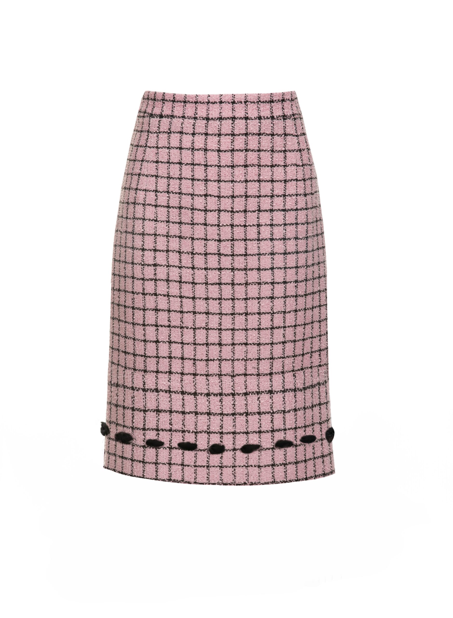 Dries Van Noten Valerian Skirt in Pink Black Tweed | | Luxury Shoes Dries Van Noten Valerian Skirt in Pink Black Tweed
