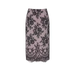 Dries Van Noten Vania Midi Skirt in Black Pale Pink Lace Duchesse