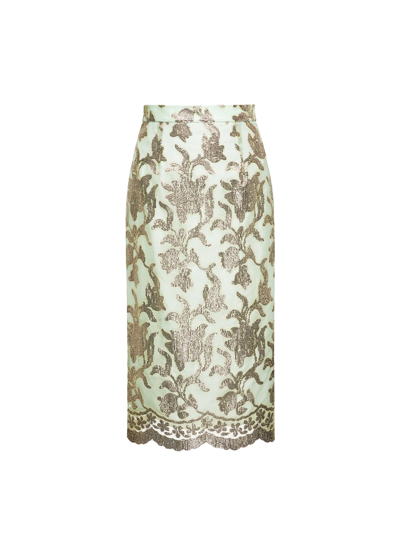 Dries Van Noten Vania Midi Skirt in Green Gold Embellished Organza | | Luxury Shoes Dries Van Noten Vania Midi Skirt in Green Gold Embellished Organza