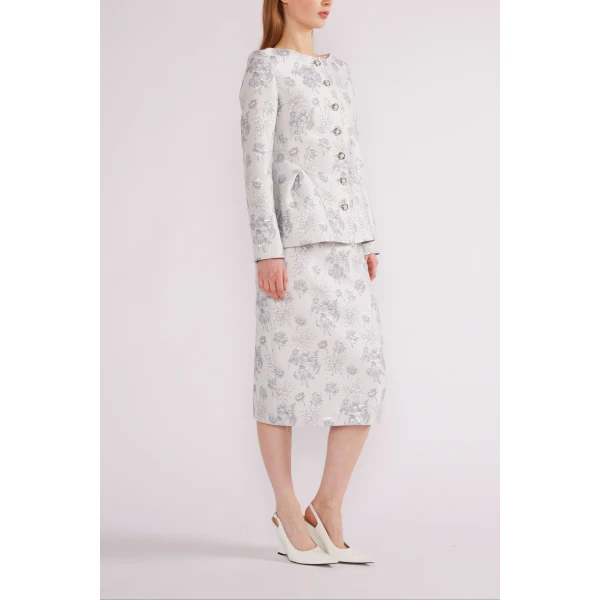 Vania Midi Skirt in Light Blue Jacquard - Image 3