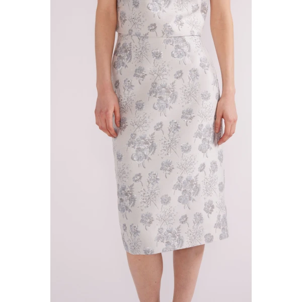 Vania Midi Skirt in Light Blue Jacquard - Image 5