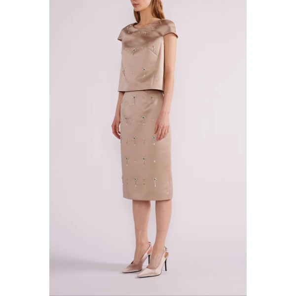 Vania Midi Skirt in Pale Brown Duchesse - Image 4