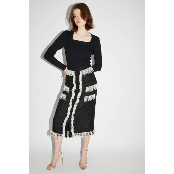 Victoria Skirt in Black White Tweed - Image 2