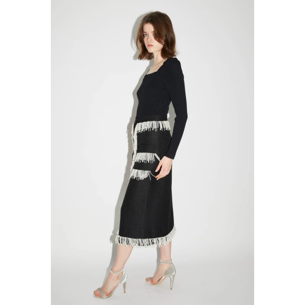 Victoria Skirt in Black White Tweed - Image 5