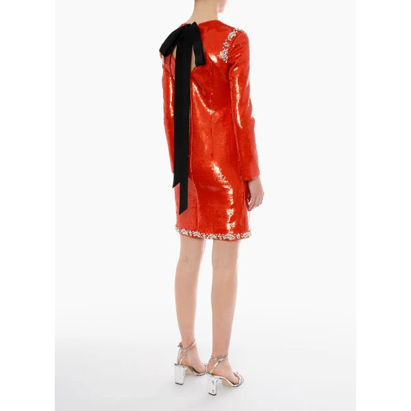 Violetta Dress in Orange Embellished Sequins - Image 4
