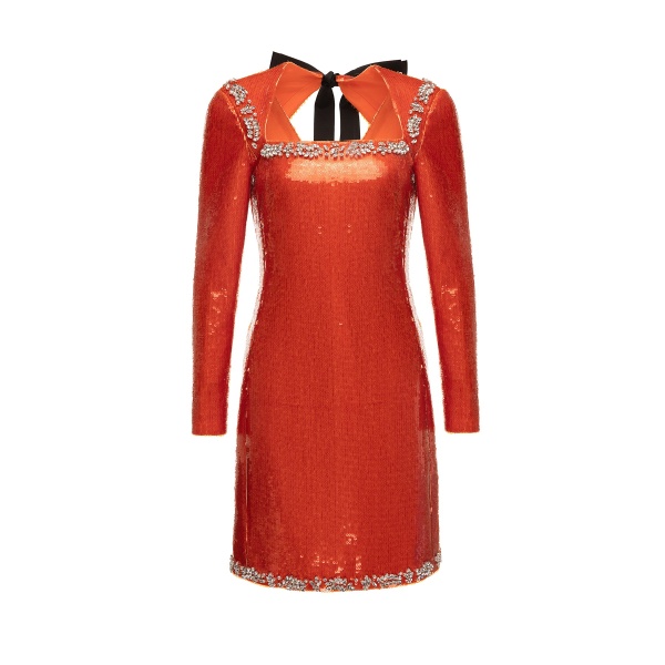 Dries Van Noten Violetta Dress in Orange Embellished Sequins