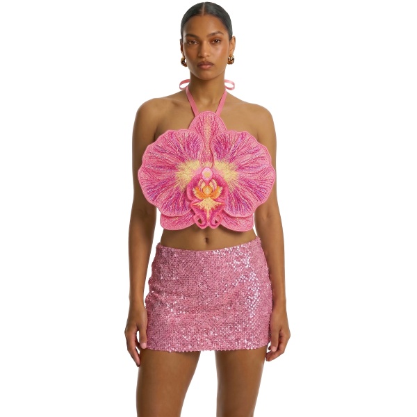 JW PEI 3D Orchid Halter Crop Top