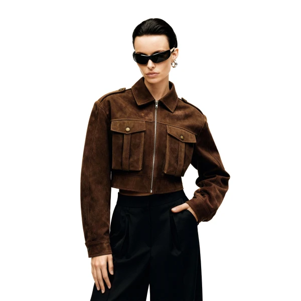 Adeline Faux Suede Jacket in Brown