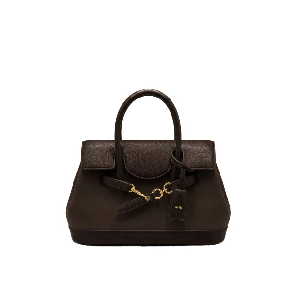 JW PEI Alina Belted Satchel Bag in Dark Brown Canvas