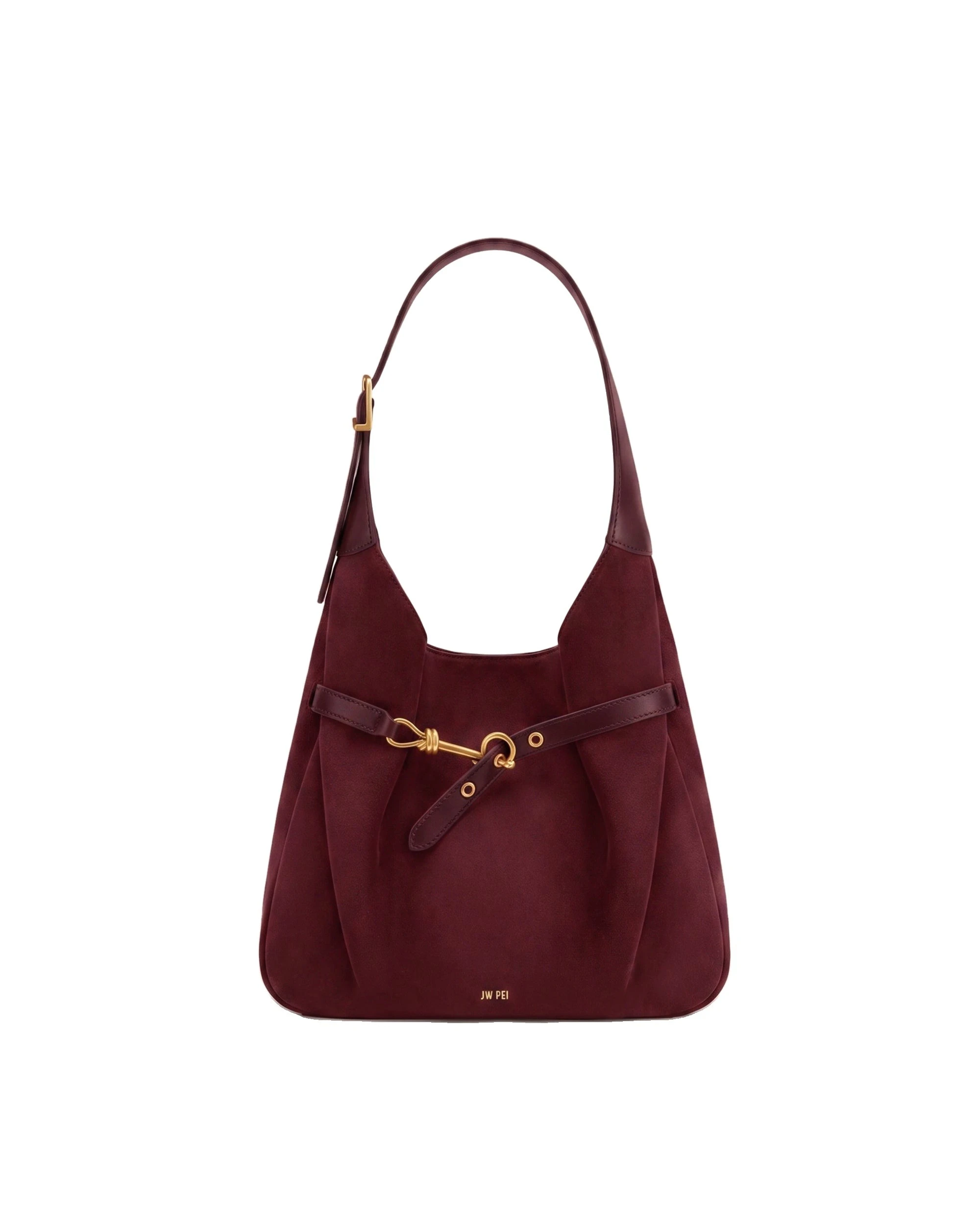 JW PEI Alina Faux Suede Hobo Bag in Deep Burgundy | Shoulder & Crossbody Bags | Luxury Shoes JW PEI Alina Faux Suede Hobo Bag in Deep Burgundy