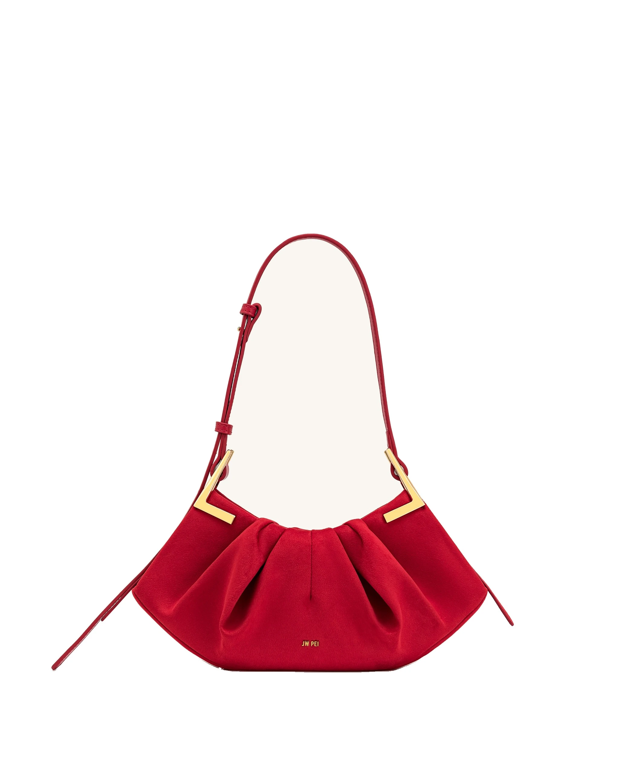 JW PEI Amelia Faux Suede Pleated Shoulder Bag in Red | Shoulder & Crossbody Bags | Luxury Shoes JW PEI Amelia Faux Suede Pleated Shoulder Bag in Red