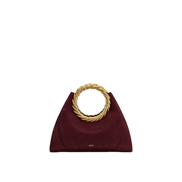JW PEI Amiya Leaf Handle Faux Suede Sculpture Bag in Merlot Red